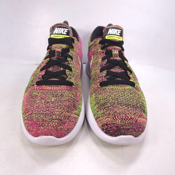 Nike Lunar Epic Flyknit 2 Athletic Running Shoe Men Size 8 844862-999 Pink Green - Picture 2 of 10